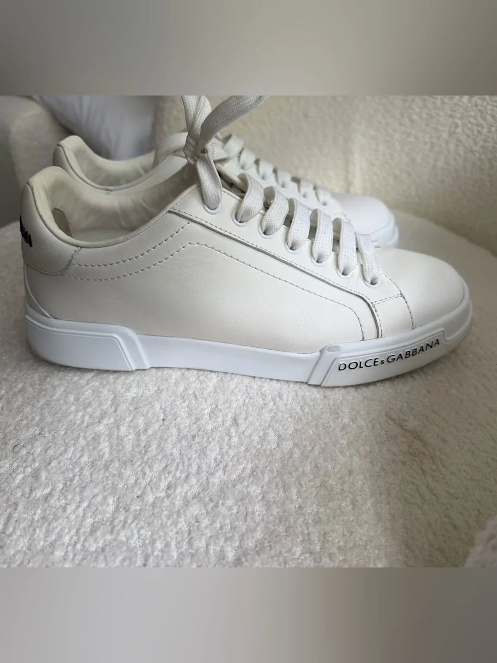 Dolce & Gabbana White Leather Low-Top Sneakers with Logo Trim